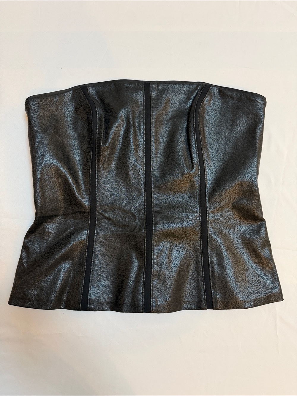 White House Black Market Black Strapless Faux Leather Corset Bustier Top